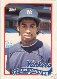 1990 topps deion sanders (rookie card) #61 sgc 9 mint. Dion Sanders Diamond Turfs Edumikation Baseball Cards Yankees New York Yankees