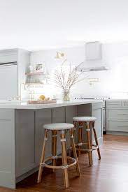 gray kitchen cabinets with long brushed