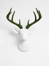 Xl White Faux Deer Head W Moss Antler