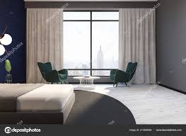 modern bedroom interior dark blue grey