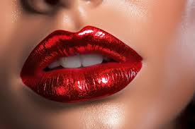 full lips with vibrant red lipstick