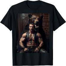 Amazon | LGBTQ ゲイマッスルダディベア写真レザープライド Tシャツ | Tシャツ・カットソー 通販
