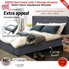 queen bed frame with 4 storage drawers