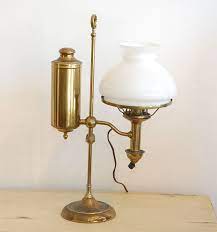19th C Brass Library Lamp With
