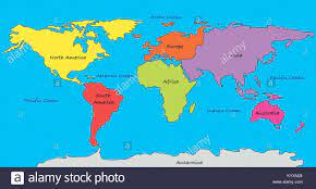Carte Du Monde Continents Et Océans - Carte du monde avec les continents en différentes couleurs Banque D'Images,  Photo Stock: 17207… | Carte du monde avec les continents, Carte du monde,  Les continents