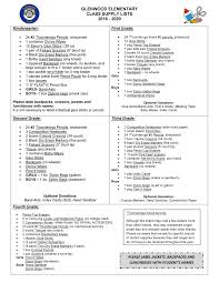 School Supply Lists Glenwood Elementary School