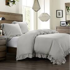 Gray Ruffled Linen Comforter Set