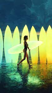 surfer beach art 4k wallpaper