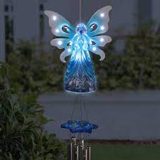Amazon.com: Exhart Campanillas de viento, campanilla de viento solar de  ángel con alas de metal, 13 luces LED de luciérnaga, decoración de césped y  patio grande de acrílico azul, 6.5 x 4
