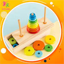 Đồ chơi xếp tháp gỗ 10 tầng loại trò chơi Tháp Hà Nội nhiều màu sắc cho bé  5 tuổi phát triển trí tuệ và vận động - Hướng nghiệp nhập vai