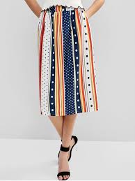Dots Stripes Straight Midi Skirt Multi