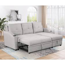 Linen Sleeper Sofa Bed 3 Seat L Shaped