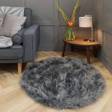 dark grey faux fur sheepskin rug isla