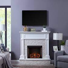 Southern Enterprises Johnna 48 In Faux Stone Media Electric Fireplace In White