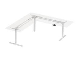 Looking for a few deeper drawers? Workstream By Monoprice Triple Motor Height Adjustable Sit Stand Corner Desk Frame 3 Leg Corner L Shaped Table Base White Monoprice Com