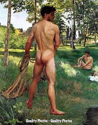 Nude men fishing