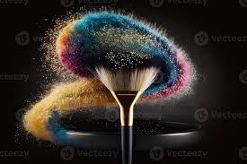 makeup brush and rainbow paint splash