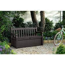Keter Solana 70 Gallon Storage Bench Deck Box For Patio Furniture Front Porch Decor And Outdoor Seating Brown
