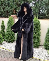Luxury Blue Fox Coat Black Fur Coat