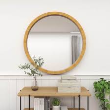 Round Framed Brown Wall Mirror 89274
