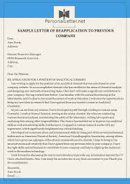Rehire Letter To Employer Reapplication Letter Samples