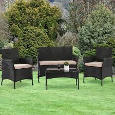 4pc Garden Rattan Black Furniture Set