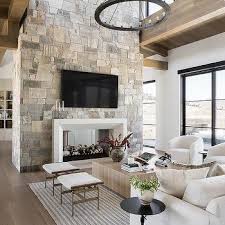 Two Story Stone Fireplace Design Ideas