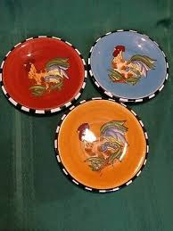 Three Decor Rooster Plates Home
