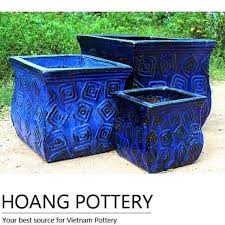 Blue Square Glazed Ceramic Pots Hptv033