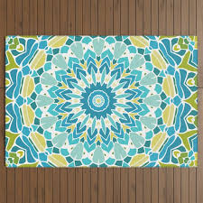 turquoise blue mandala outdoor rug