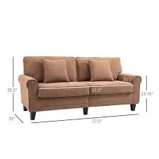 Homcom Modern Classic 3 Seater Sofa Corduroy Fabric Couch With Pine Wood Legs Rolled Arms For Living Room Light Brown