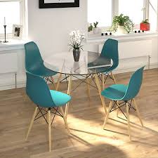 glass dining table and 4 ocean blue