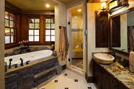 At log cabin rustics, our rustic bathroom vanity and log vanity collection is impressive. Modern Rustic Room That Has Rock With Bathtub Beautiful Sink And Shower Room With Glass Door Log Cabin Bathrooms Rustic Master Bathroom Cabin Bathroom Decor