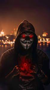 hacker mask city lights wallpaper