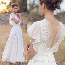 Get the best deals on wedding dress with flutter sleeves and save up to 70% off at poshmark now! Discountsummer Chiffon A Line Boho Wedding Dresses With Flutter Sleeves Sexy Deep V Neck Short Train Informal Reception Gown Rehearsal Dinner From Totallymodest 66 68 Dhgate Com