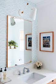 Blue Wallpaper On Bathroom Accent Wall