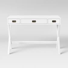 This desk has three drawers on the left and a large drawer in the middle of the table. Campaign Wood Writing Desk With Drawers White Threshold Target