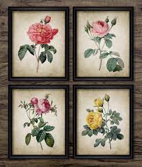 Vintage Rose Wall Art Set Van 4