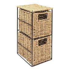 Wooden storage tower with wicker baskets and drawer. Opulent 2 Drawer Seagrass Storage Tower Elite Housewares
