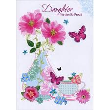 Designer Greetings Butterflies Vase And Tea Cup Daughter Mothers Day Card