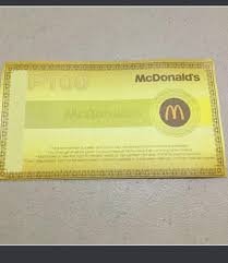 mcdonald s gift certificate tickets