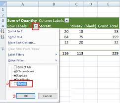 empty cells and error values in pivot table