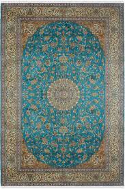 turquoise persian kashan pure silk rug
