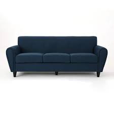 Round Arm 3 Seater Sofa In Navy Blue