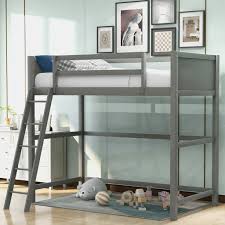 solid wood twin size loft bed with side