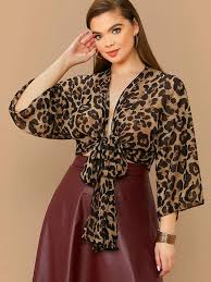 Whatever you're shopping for, we've got it. Shein Plus Tie Front Leopard Print Top Shein Usa