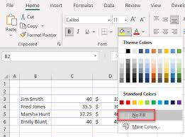 how to remove fill color in excel