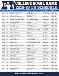 Printable College Football Bowl Game Schedule 2018 2019