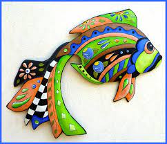 painted metal tropical fish wall