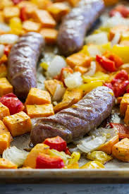 Drizzle 1 tablespoon of olive oil over the foil. Sheet Pan Sausage And Peppers With Sweet Potatoes Taste And Tell